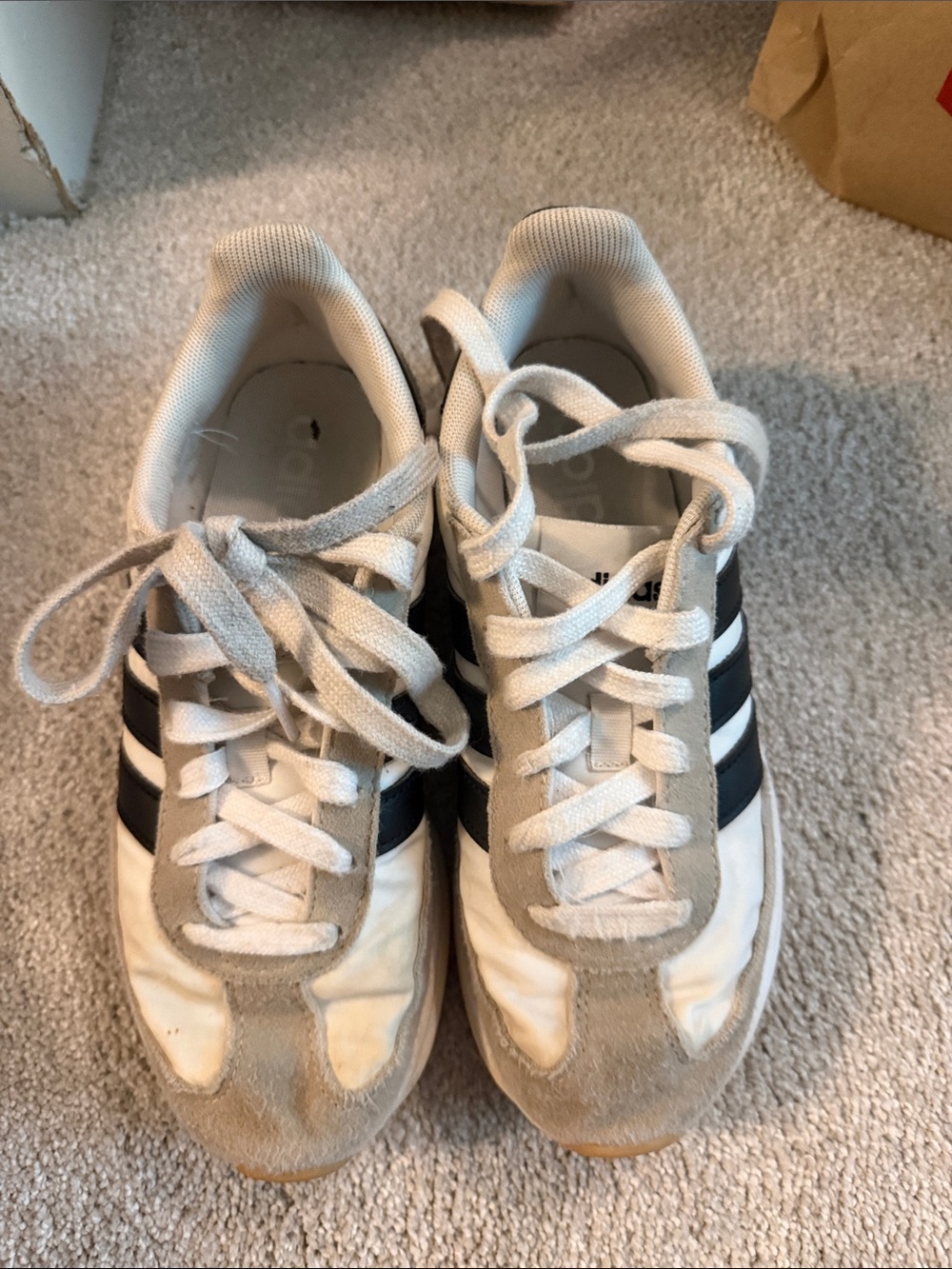adidas Kids White and Black Three-Stripe Sneakers